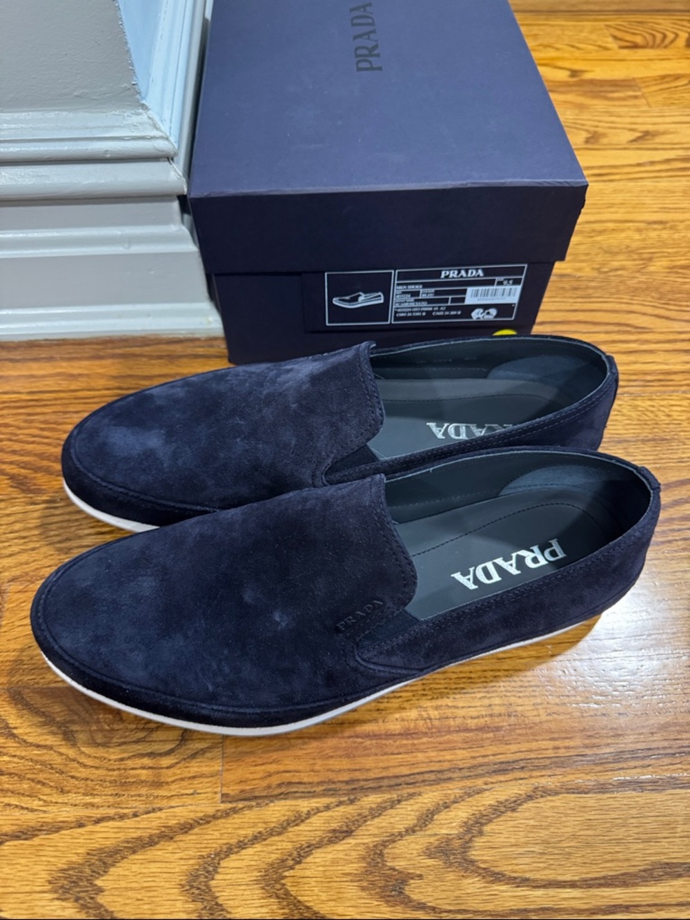 Authentic Prada Men’s Dark Blue Suede Slip-On Loafers nwt